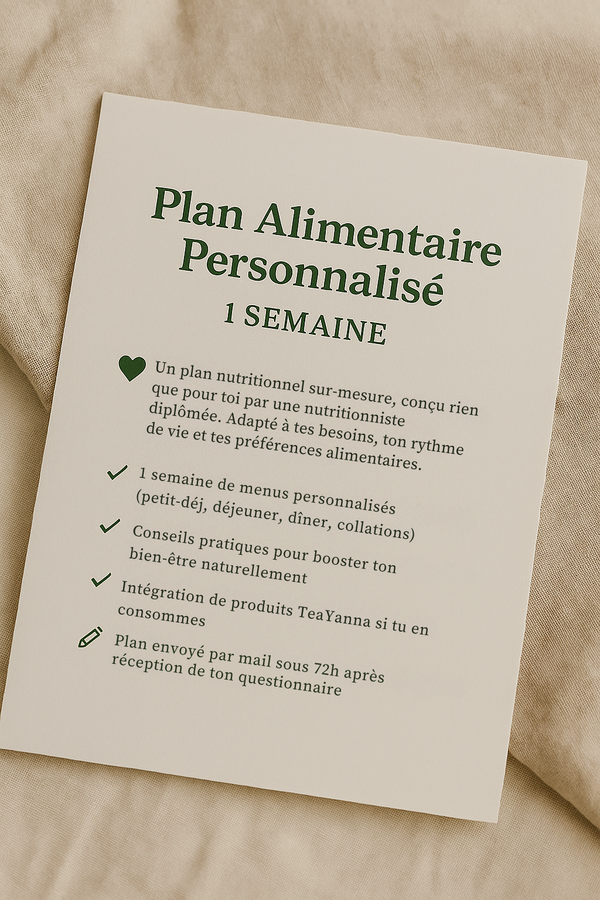 Plan alimentaire personnalisé – 1 semaine