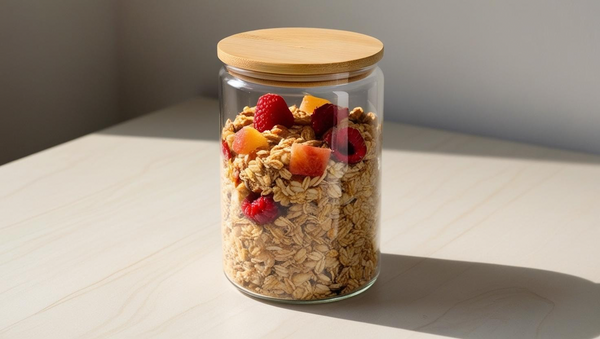 Bocal en verre Maison Yanna - 540ml avec couvercle bambou